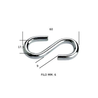 GANCIO 'ESSE' SIMMETRICO, FILO MM. 6, ACCIAIO INOX AISI 316