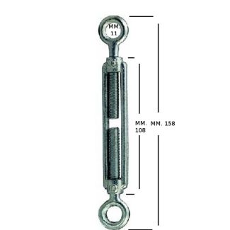 TENDITORE A DUE OCCHI. INOX AISI 316. FILETTI DA  MM. 8