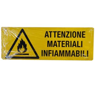 CARTELLO AUTOADESIVO 'ATTENZIONE MATERIALE INFIAMMABILE'. MM. 350X125