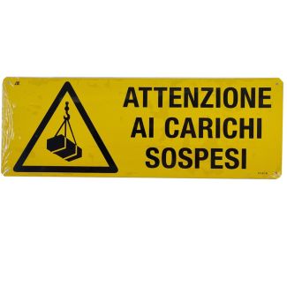 CARTELLO AUTOADESIVO 'ATTENZIONE CARICHI SOSPESI'. MM. 350X125
