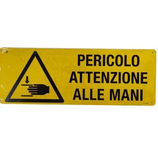 CARTELLO AUTOADESIVO 'PERICOLO ATTENZIONE ALLE MANI'.  MM.  350X125