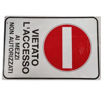 CARTELLO AUTOADESIVO 'VIETATO L'ACCESSO A PERSONE E MEZZI NON AUTORIZZATI. MM. 300 X 450