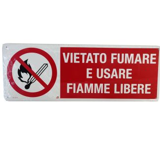 CARTELLO AUTOADESIVO 'VIETATO FUMARE E USARE FIAMME LIBERE'. MM. 350x125