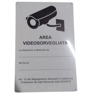 CARTELLO IN ALLUMINIO 'AREA VIDEOSORVEGLIATA'.  MM. 330X500