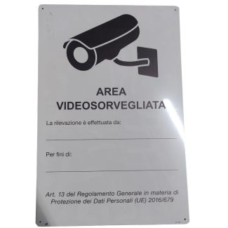 CARTELLO IN ALLUMINIO 'AREA VIDEOSORVEGLIATA'. DIMENSIONI MM.  330X500