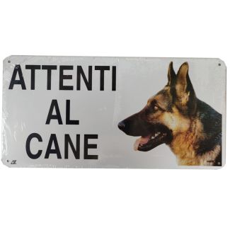 CARTELLO IN ALLUMINIO AUTOADESIVO  'ATTENTI AL CANE' DIMENSIONI 250X125