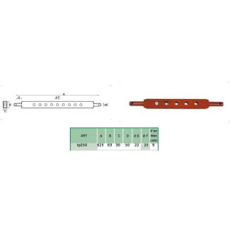 BARRA DI TRAINO CON PERNI DM. MM. 22. LUNGA MM. 625. PIATTO MM. 63x30)