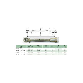 BRACCIO SOLLEVAMENTO REGISTRABILE. MM. 380,- MM. 530. DM. FORO MM. 22