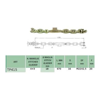 CATENA IMBRIGLIAMENTO LUNGA MM. 670. 4+3 ANELLI. ADATTABILE FIAT. TIPO GROSSO