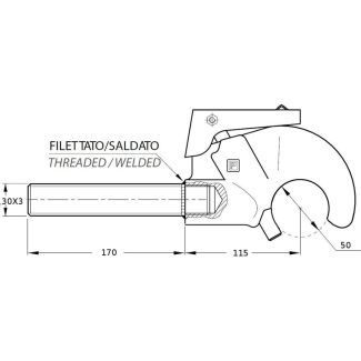 GANCIO RAPIDO SUPERIORE PER TERZO PUNTO CON FILETTO DM. 30X3 DESTRO.  2^-3^ CAT. GR10978. LAVORA CON