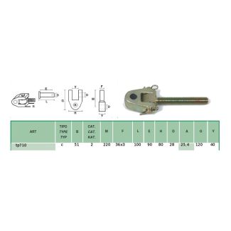 ATTACCO SNODATO 2 CAT. FIL. 36 X 3 FORO DM. 25,4 DX