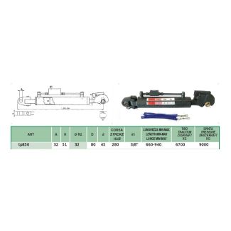 TERZO PUNTO IDRAULICO GANCIO RAPIDO, FORCELLA SNODATA, VALVOLA DI BLOCCO 3/8; STELO 45 - CORSA 280 -