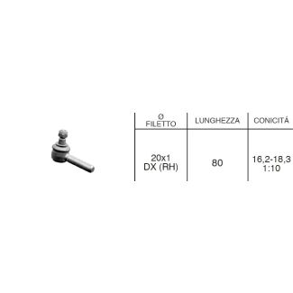 TESTINA STERZO CON FILETTO MASCHIO 20x1 DESTRO. CONO MM. 16,2 - 18,3