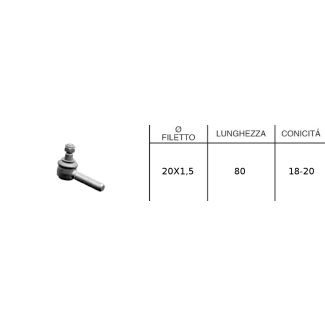 TESTINA STERZO CON FILETTO 20x1,5 DESTRO MASCHIO. CONO MM. 18,1-- 20,1