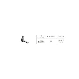 TESTINA STERZO FILETTO 20x1 DESTRO MASCHIO. CONO MM. 15 - 16,7