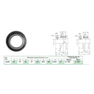 CUSCINETTO DM. INTERNO MM. 20 PER SUPPORTO IN GHISA