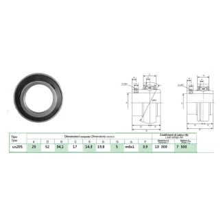 CUSCINETTO DM. INTERNO MM. 25 PER SUPPORTO IN GHISA