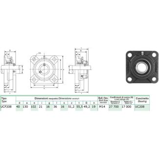 SUPPORTO AUTOALLINEANTE FLANGIATO A 4 FORI  DM. MM. 40
