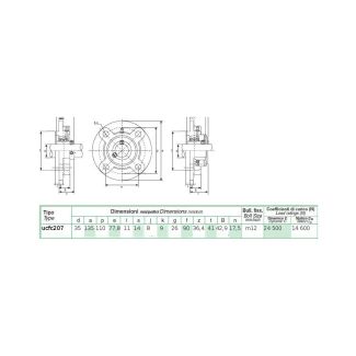 SUPPORTO AUTOALLINEANTE IN GHISA CON FLANGIA A 4 FORI AUTOCENTRANTE CONCUSCINETTO DM. MM. 35