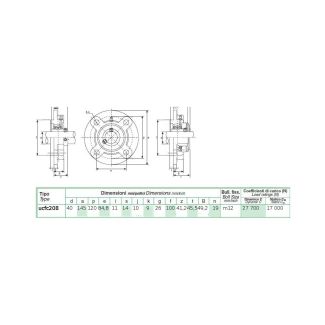 SUPPORTO AUTOALLINEANTE IN GHISA CON FLANGIA A 4 FORI AUTOCENTRANTE CONCUSCINETTO DM. MM. 40