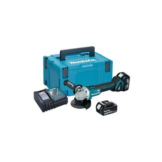 SMERIGLIATRICE A BATTERIA MAKITA DGA463RTJ, DOTATA DI 2 BATTERIE  18 V. 5 AH, CARICABATTERIA, IN VAL