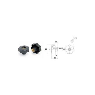VOLANTINO A 7 PUNTE IN NYLON CON BOCCOLA PASSANTE 6 MA LUNGA MM. 10