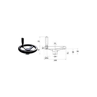 VOLANTINO A QUATTRO RAZZE CON MANIGLIA DM. MM. 90 - 100