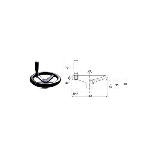 VOLANTINO A QUATTRO RAZZE CON MANIGLIA DM. MM. 120