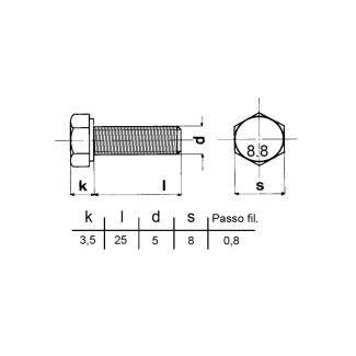 VITE TESTA ESAGONALE 5737 R80 ZINCATA 5x25