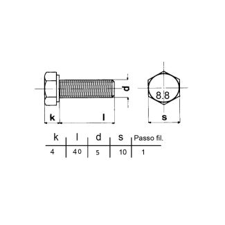 VITE TESTA ESAGONALE R80 5737 ZINCATA 5x40