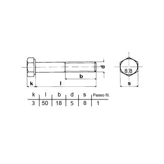 VITE TESTA ESAGONALE  R. 8.8  5737 ZINCATA 5x50 MEZZO FILETTO