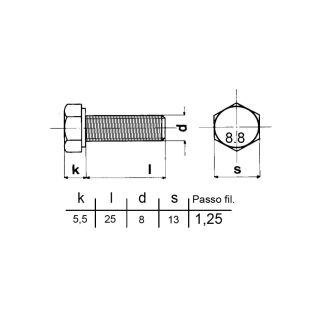 VITE TESTA ESAGONALE 5739 ZINCATA 8X25