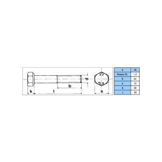 VITE TESTA ESAGONALE 5738 ZINCATA 16x55x1.5 in 10.9