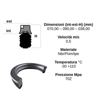 GUARNIZIONE STELO 70 90 30 IN NBR, POM, TPE