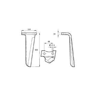 DENTE ERPICE KUHN. LUNGO MM. 320 A  2 FORI DM MM. 17,5